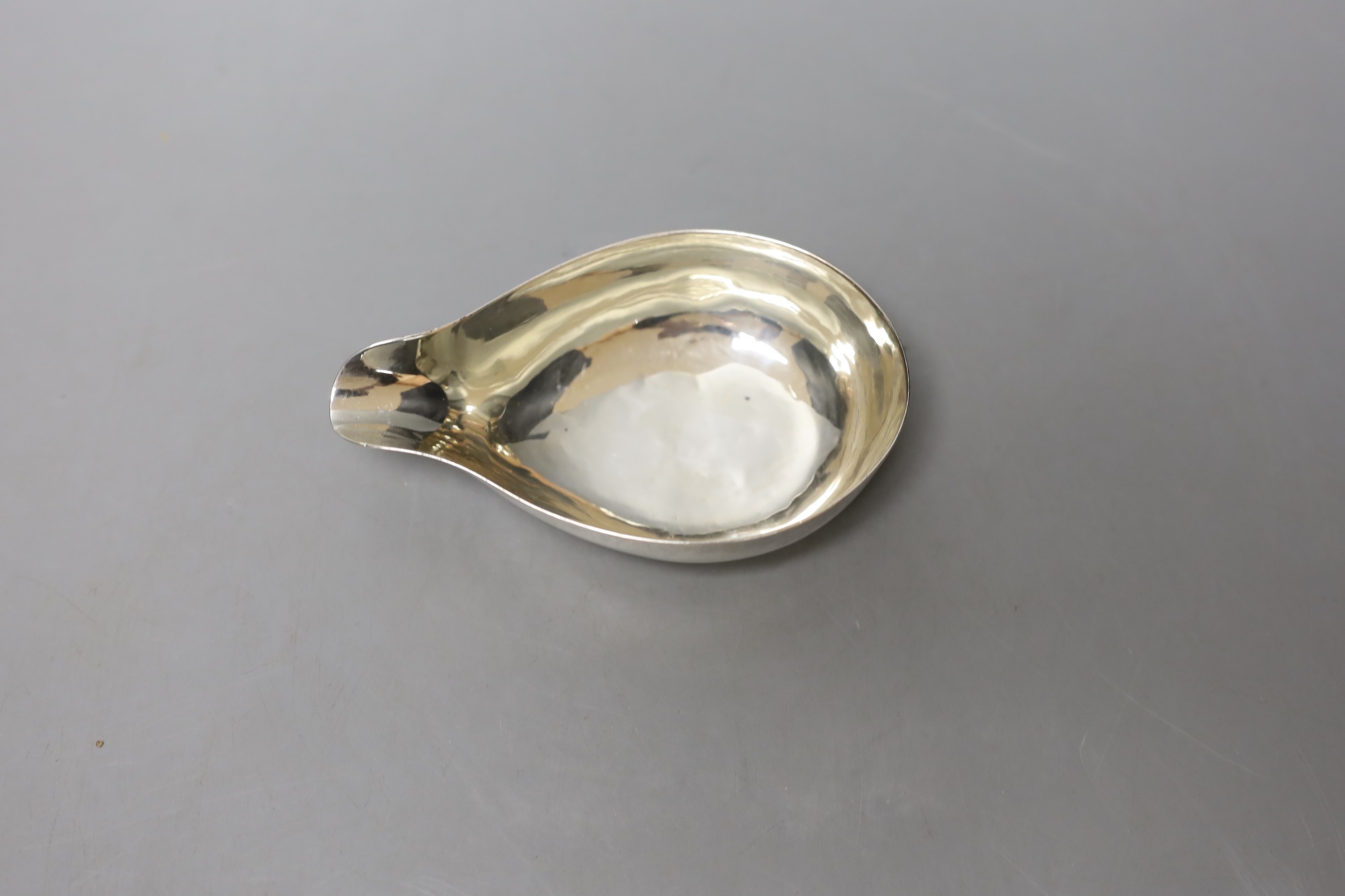 A late George II silver pap boat, Robin Albin Cox?, London, 1757, length 11.1cm, 43 grams.